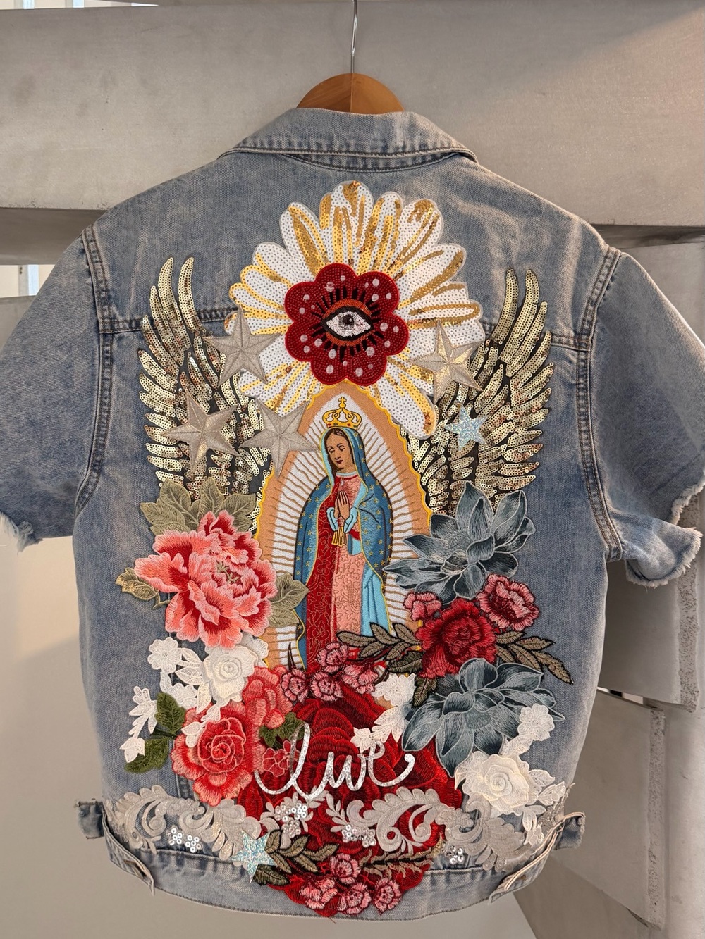 One of a Kind Custom Embellished Denim Jacket – Size M
